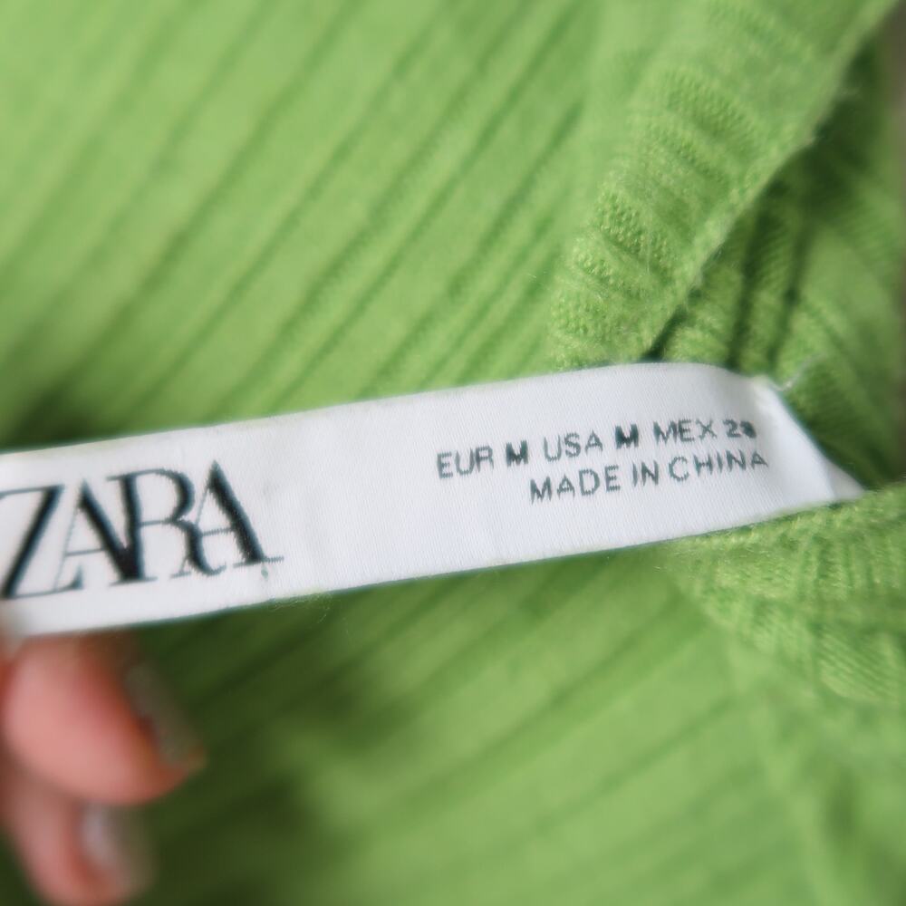 ZARA Lime Green Ribbed Knit Mockneck Midi Sweater Dress M - Picture 5 of 6